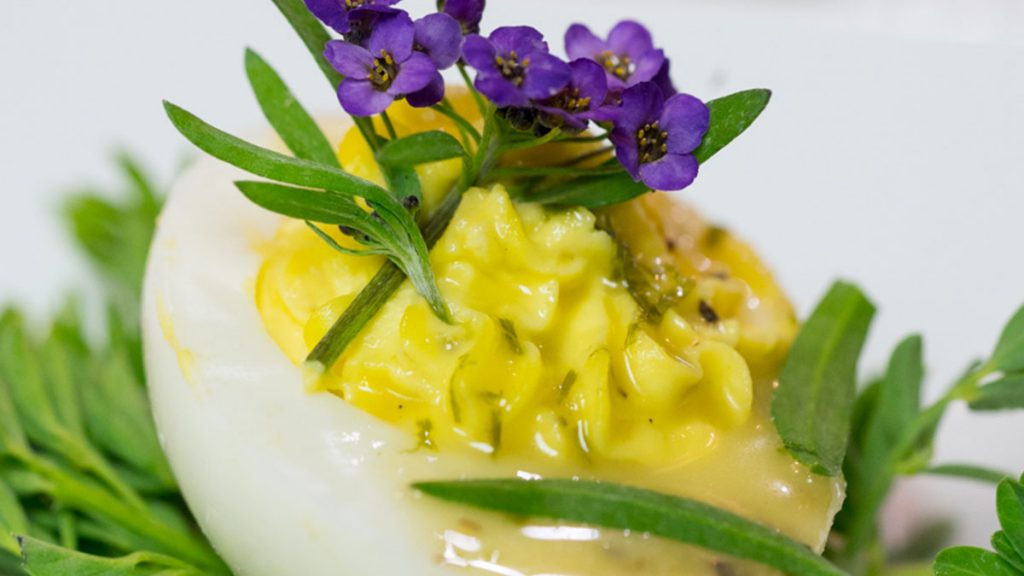 Southern Deviled Eggs with Chive-Truffle Vinaigrette