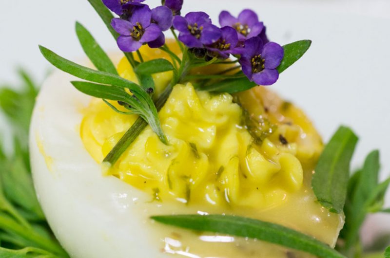 Southern Deviled Eggs with Chive-Truffle Vinaigrette