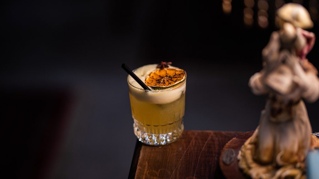 A cocktail on a table