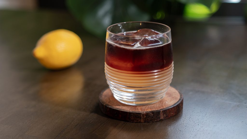 A New York sour on a table.