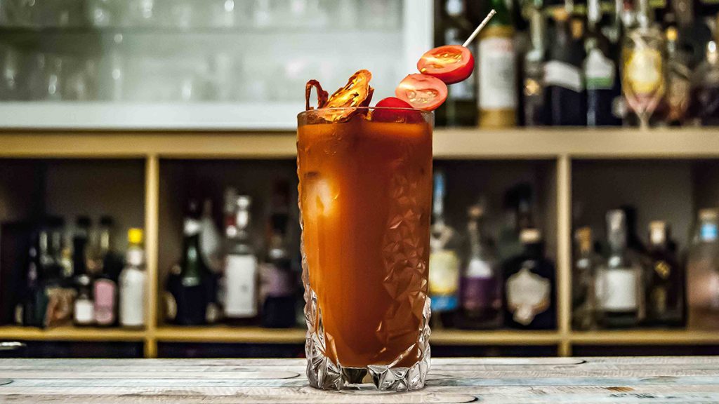 A Bloody Mary on a counter