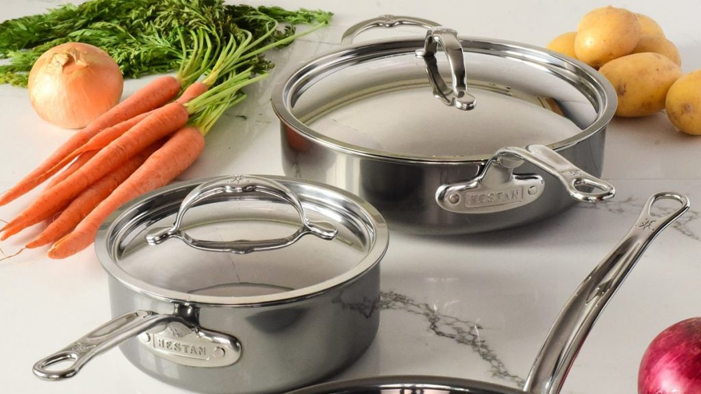 Pans on a counter with food