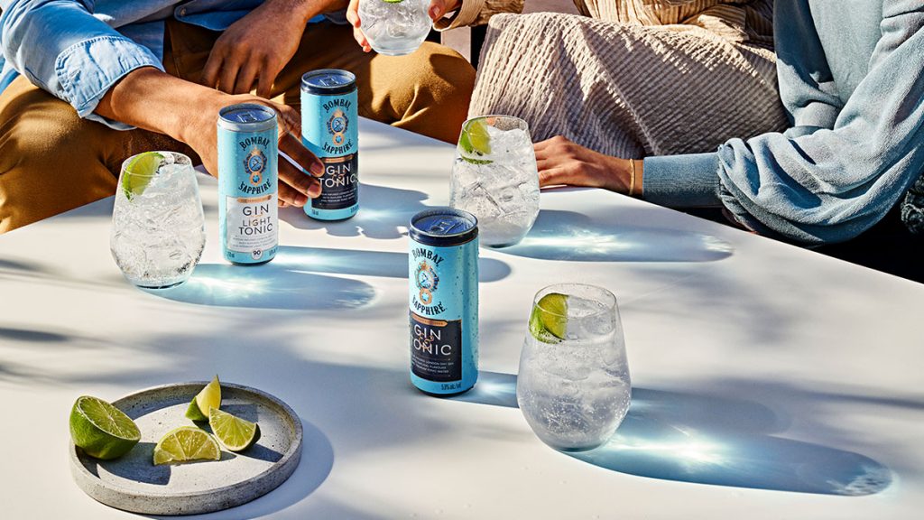 Canned gin and tonics on the table